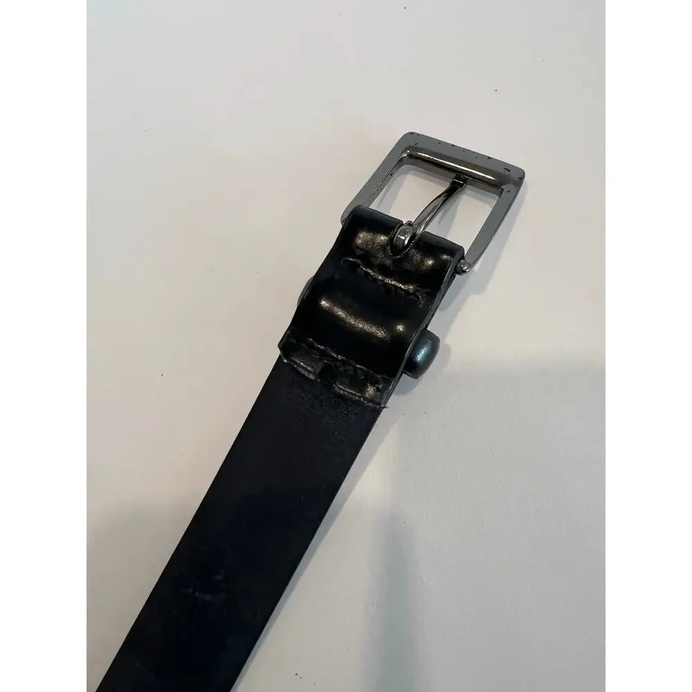 Docker's Genuine Leather Black Belt Silver Buckle Size 38 SG